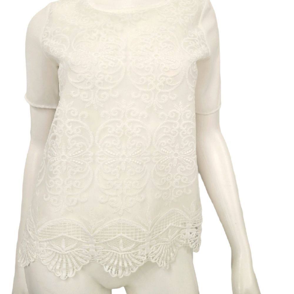 Yoyo 5 White Lace Frony Blouse size Small Short Sleeve - Picture 7 of 8